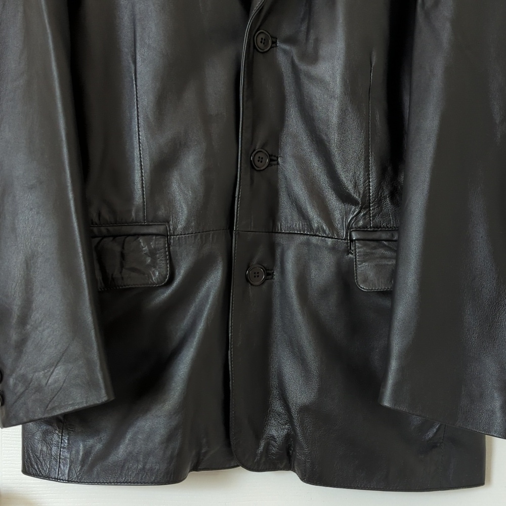 Lineage 90's Vintage Classic Genuine Leather Blazer Jacket Black 40 Large - Picture 6 of 16